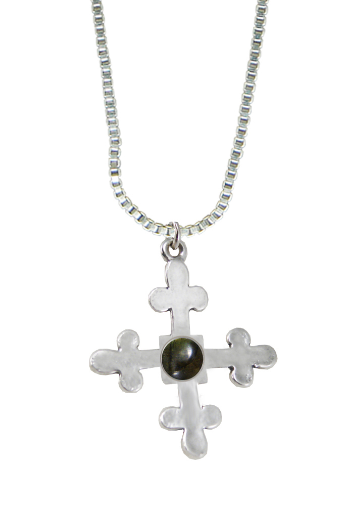 Sterling Silver Budded Cross Pendant With Spectrolite